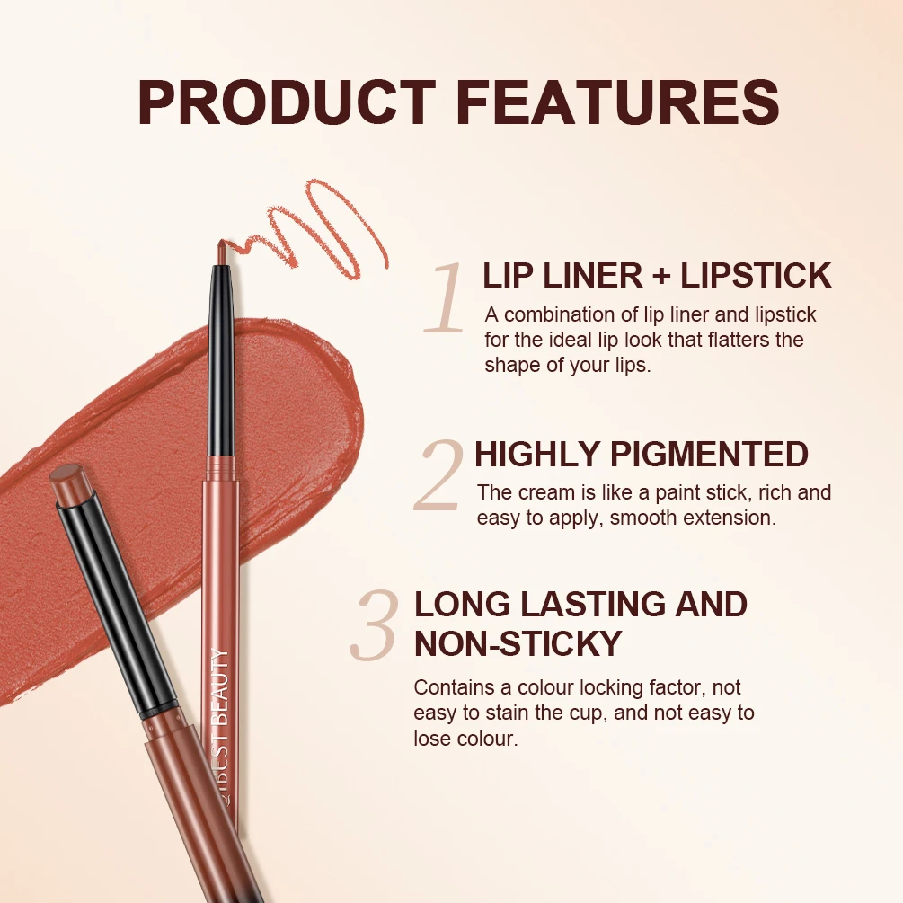 QIBEST 2 uds lápiz labial delineador de labios conjunto mate delineador de labios desnudo lápiz impermeable de larga duración lápiz labial maquillaje de contorno para mujeres