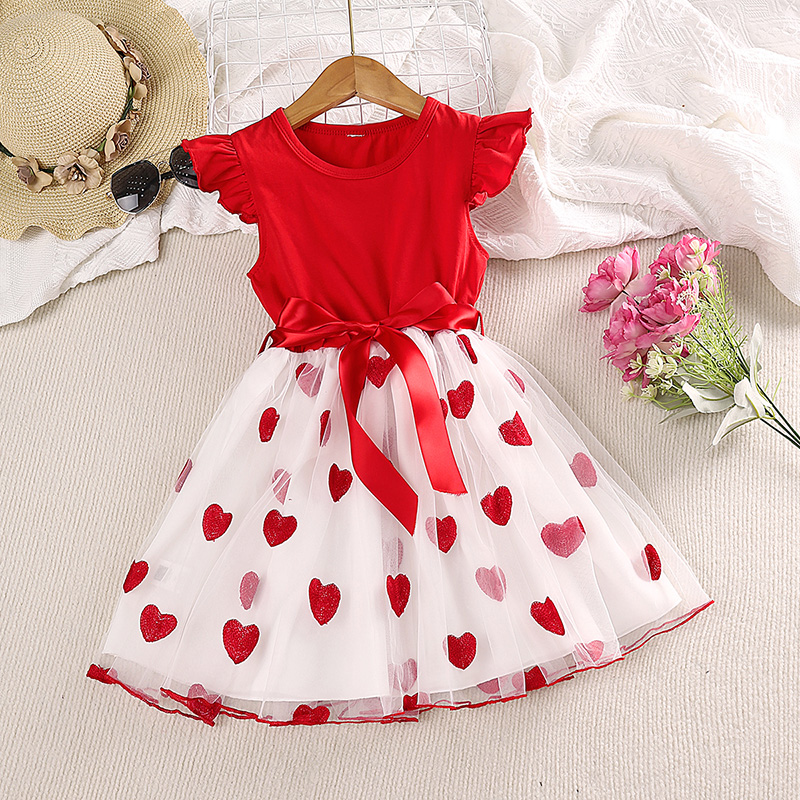 Kids Dresses for Girls 4-7 Years Korean Casual Dresses Summer Girl Cute and Sweet Little Flying Sleeves Sleeveless Dress