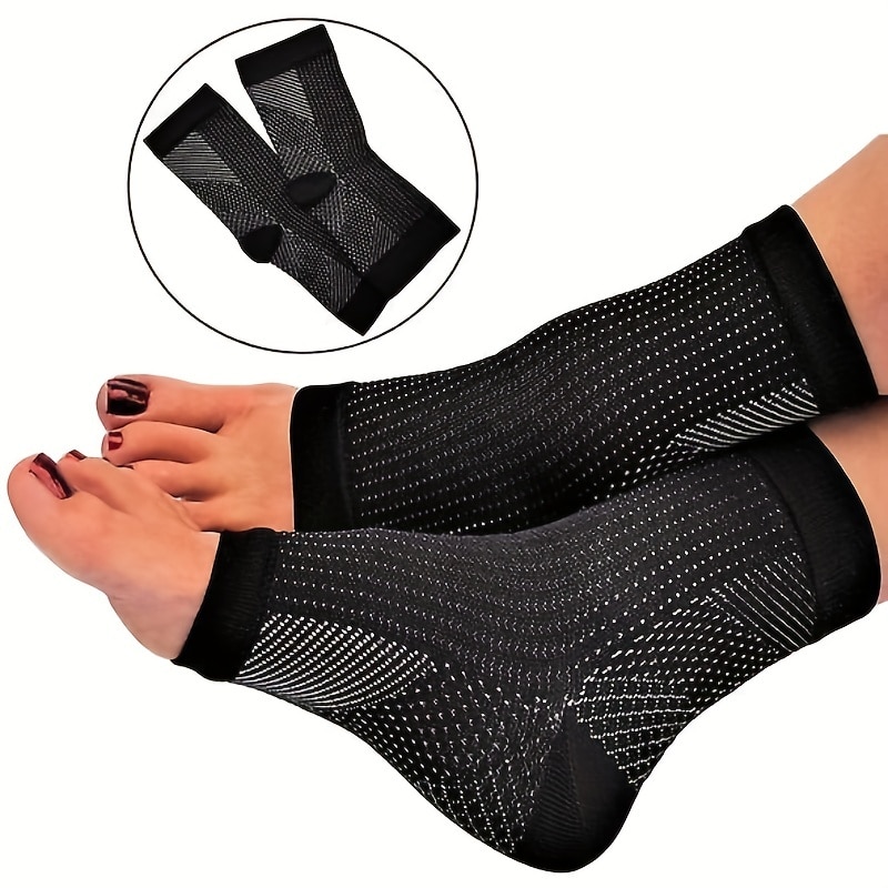 2 pares de calcetines de compresión para el tobillo, diseño de dedos abiertos para aliviar el dolor de la fascitis plantar