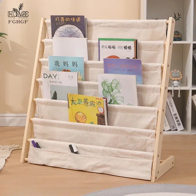 Home furnitureSolid wood children's bookshelf creative multi-layer movable storage rack floor-standing bookcase picture book rac