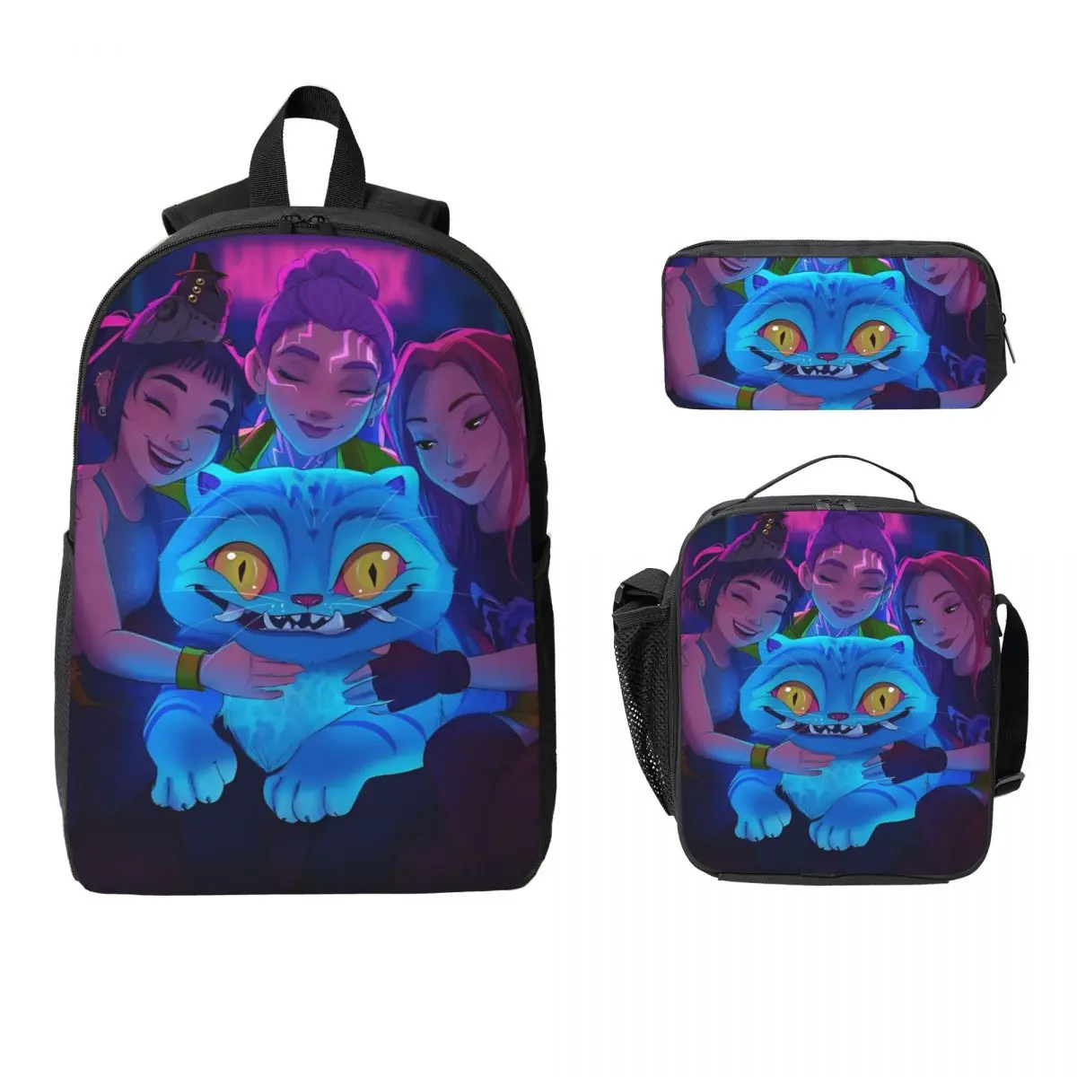 3 pezzi Kpop Demon Hunters Huntrix Set di zaini per bambini Scatole per matite Set di zaini con scatola per il pranzo Zaino per studenti delle scuole