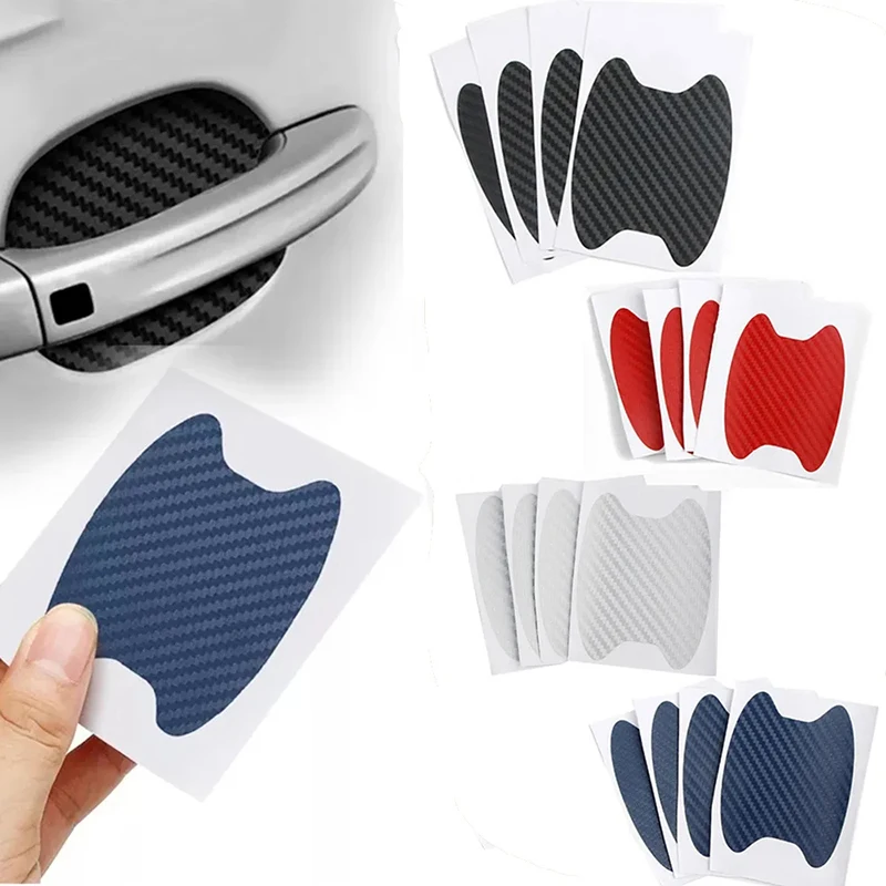 4 pçs adesivo de porta automática fibra carbono arranhões resistente capa alça do carro filme proteção estilo exterior acessórios do carro