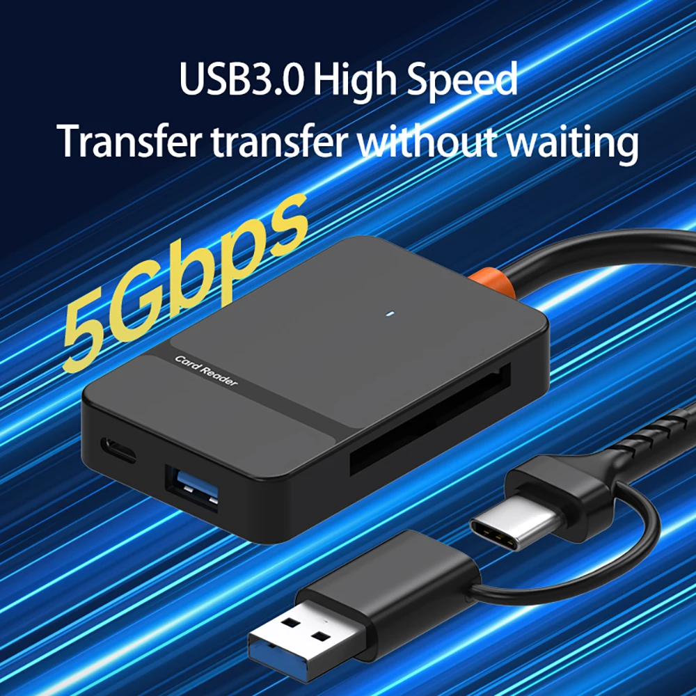 Устройство чтения карт USB C 8-в-1, многофункциональное устройство чтения карт памяти, поддержка чтения карт SD/TF/CF/MS, 5 Гбит/с, запись, чтение U-диска, адаптер флэш-карты