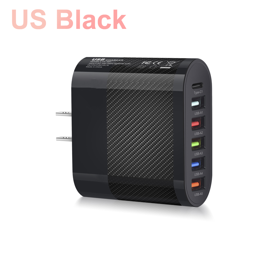 6 Ports USB Typ C Ladegerät PD Schnellladeadapter Quick Charge3.0 für iPhone Samsung Xiaomi Huawei Telefon Wandladegerät Stecker # 3