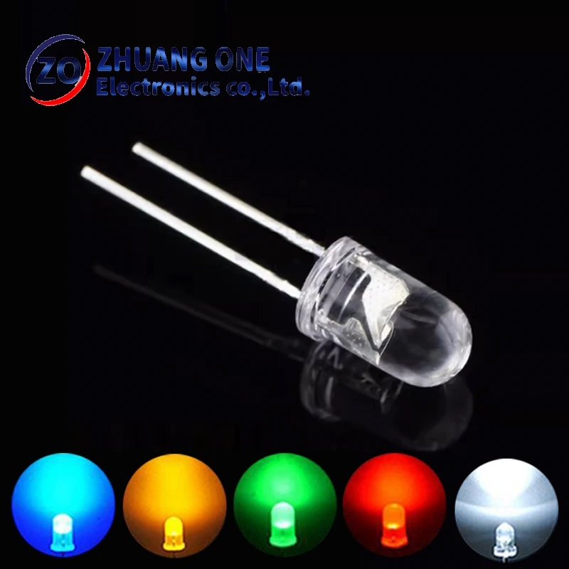 LED di alta qualità trasparente rotondo 5MM Super Bright Water Clear verde rosso bianco giallo blu lampadine a LED che emettono diodi