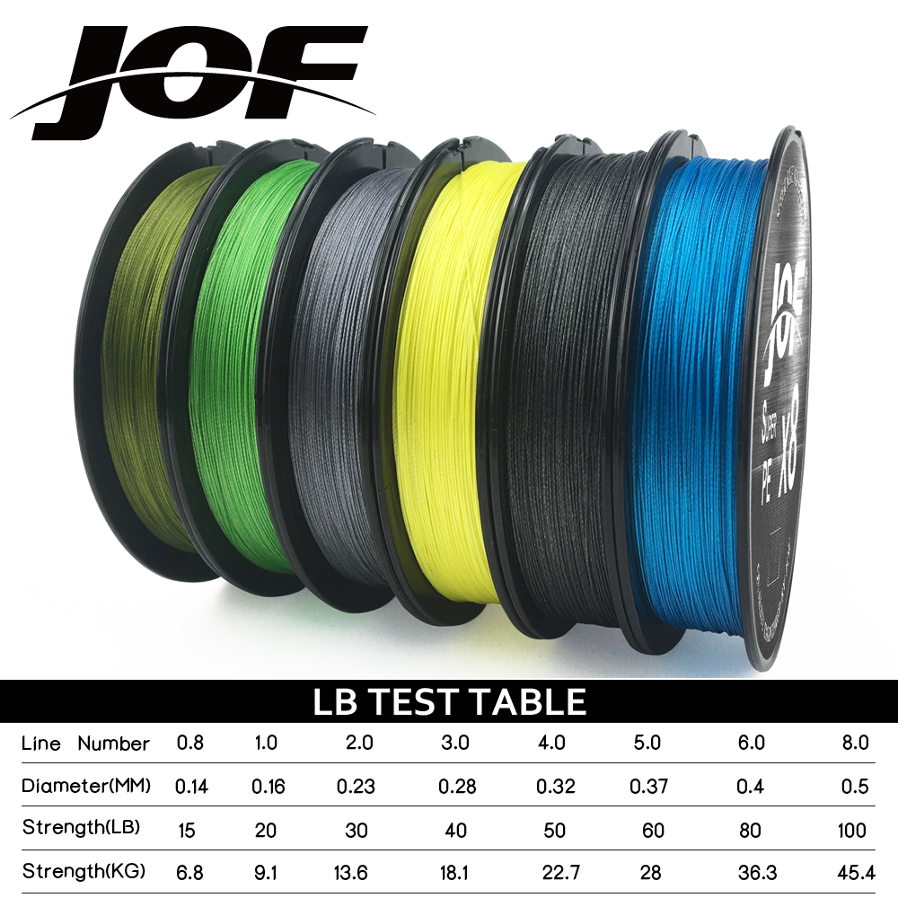 JOF X8 500M 300M 150M Braided Fishing Line 8 Strands MultiColor Multifilament Saltwater PE Line 15 20 30 40 50 60 80 100LB