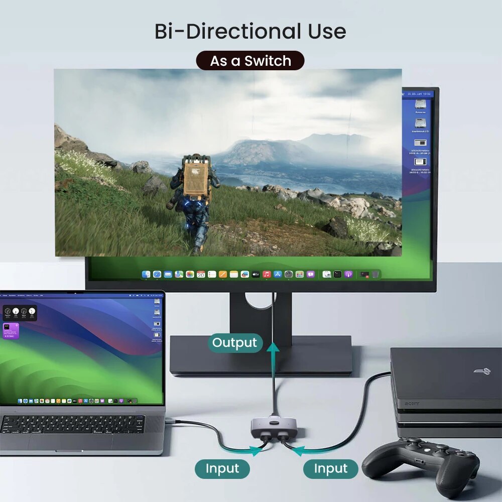NIERBO 8K Bidirektionaler HDMI 2.1 Switch Splitter 2 in 1 Out Ultra HD 4K@120Hz 8K@60Hz 48 Gbit/s Aluminium HDMI Hub für PS5 Xbox