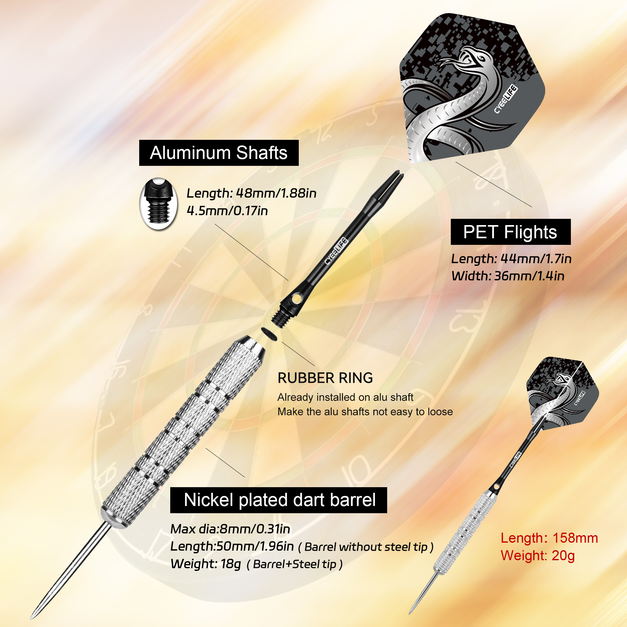 CyeeLife 3 шт. 20 г профессиональный летающий дротик стальной игольчатый наконечник дротик для спорта на открытом воздухе в помещении развлекательные игровые аксессуары