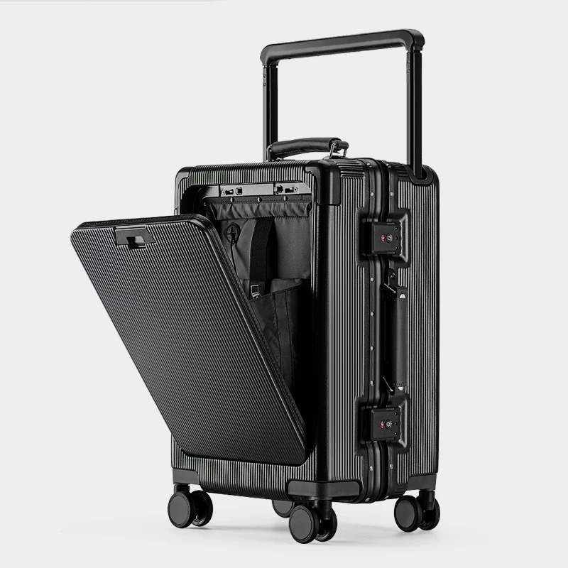 新しいスーツケースワイドハンドルフロントオープニング荷物 USB カップホルダー付き 20/26 インチスーツケース旅行キャビン機内持ち込みパスワードトロリーケース