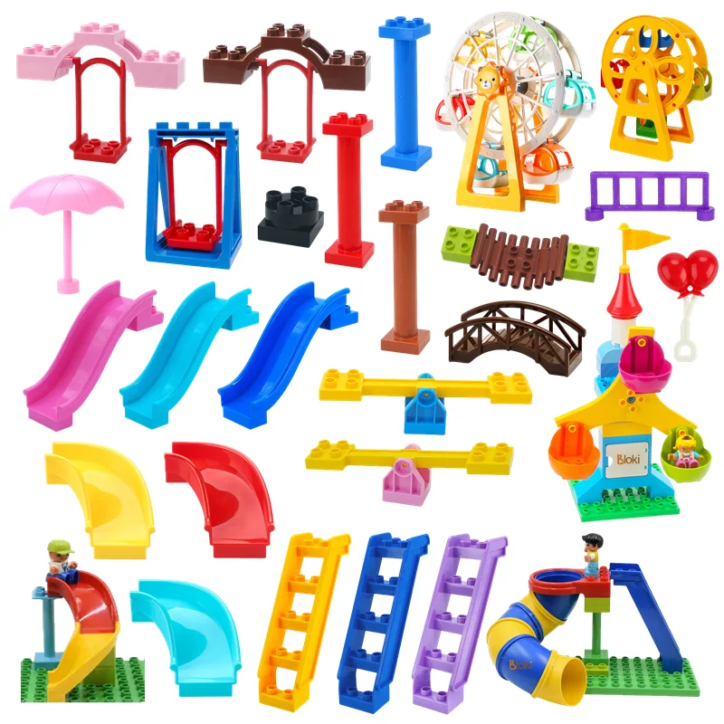 Bloques de construcción grandes para niños, balancín de escalera deslizante, noria, serie Compatible con Duploe, ladrillo grande, juguete educativo, regalo para chico