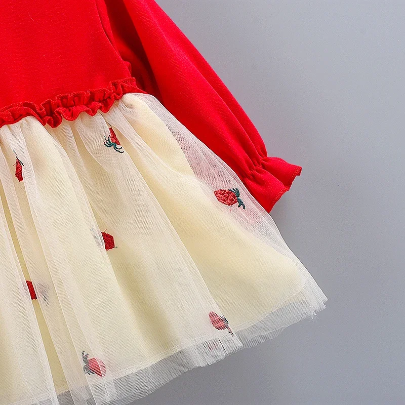 Robe de princesse douce brodée Harvey pour filles, col rond, manches longues, maille, fête d'anniversaire, hiver, nouveau