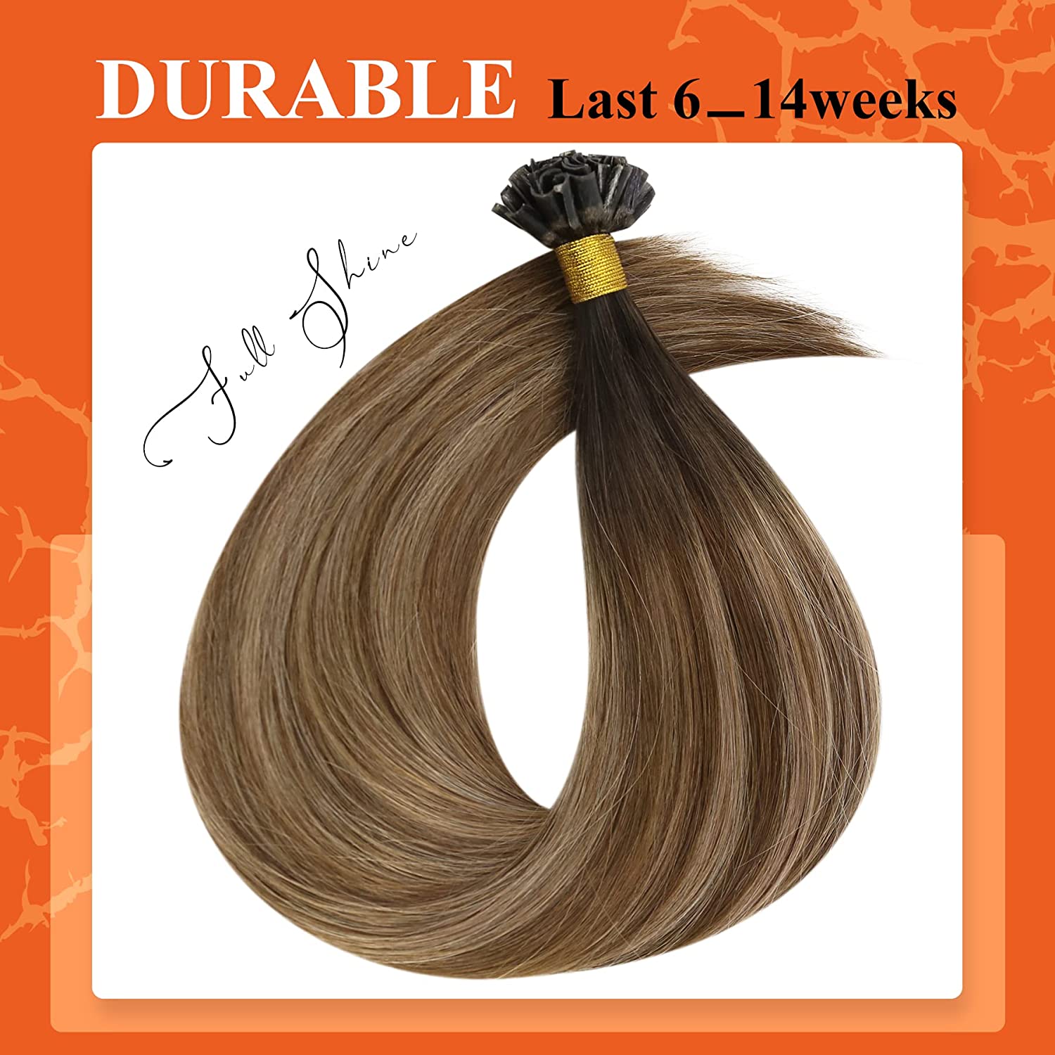 Full Shine-Extensions de cheveux en U ktNail, document de balayage, perles de colle KerBrian, cheveux humains précollés, machine Remy, 50g