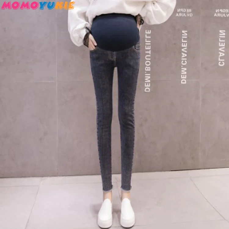 デニム出産のジーンズ妊婦服のための生のエッジスキニーパンツ妊娠服ジーンズgravidezマタニティ服2022