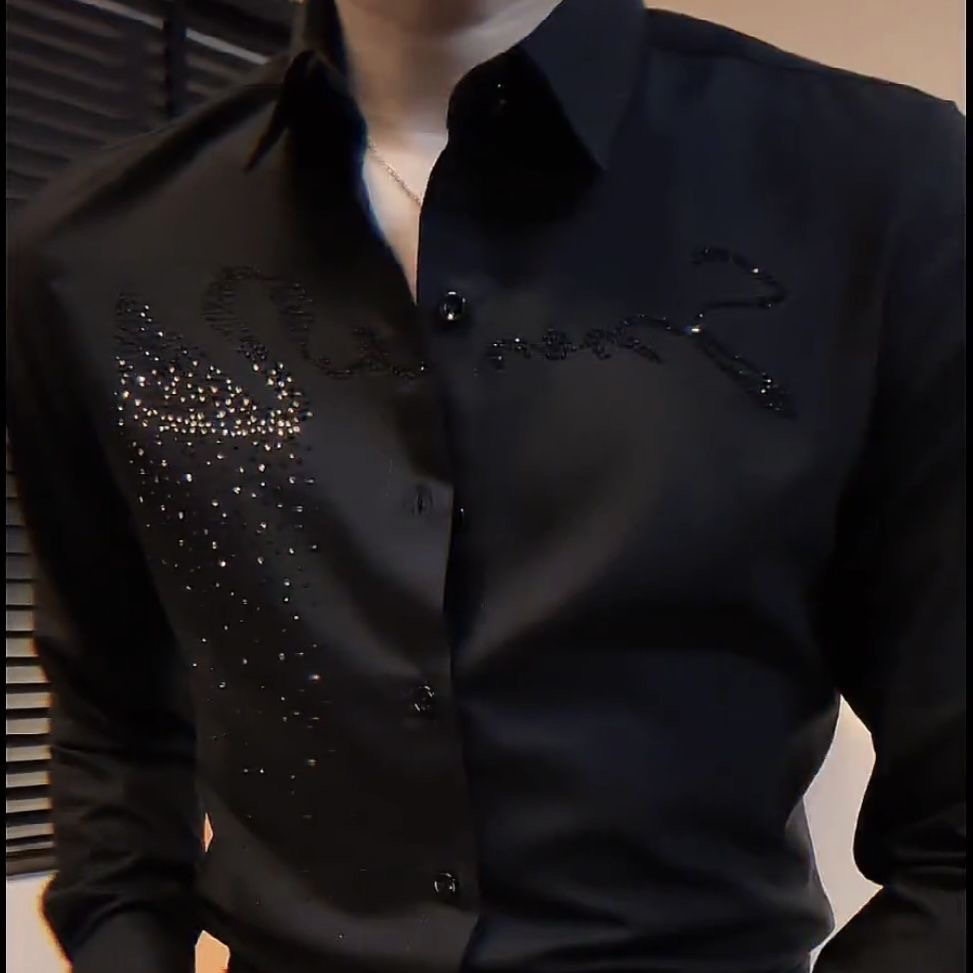 Camisa sedosa de manga comprida masculina, social juvenil, slim fit, confortável, lisa, nova, primavera, moda