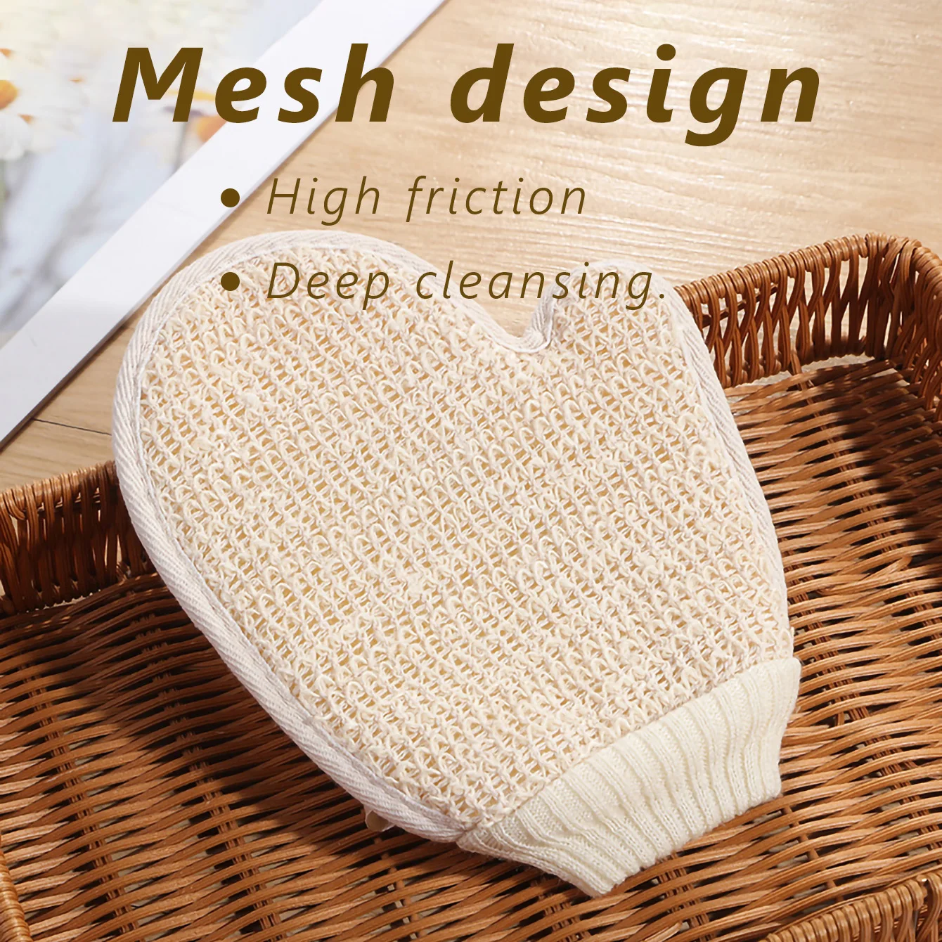 2-in-1 bodyscrub douchehandschoen, 1-delig natuurlijk katoenlinnen zachte exfoliërende scrubber met mesh-textuur voor thuisspa
