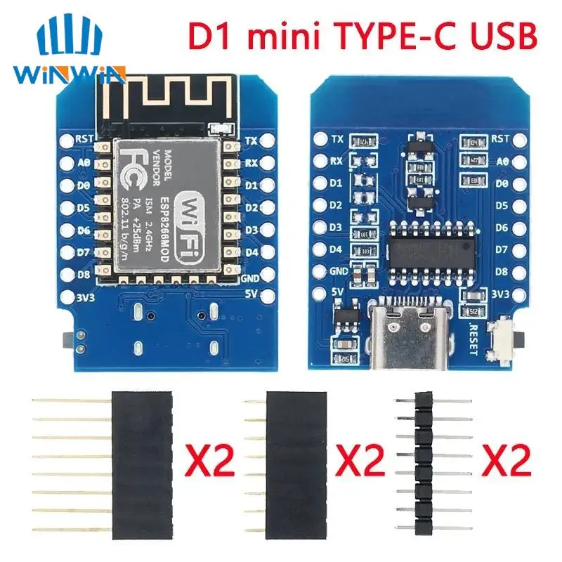 D1 Mini TYPE-C/MICRO ESP8266 ESP-12F CH340G V2 USB D1 Mini placa de desarrollo WIFI D1 Mini NodeMCU Lua IOT placa 3,3 V con pines
