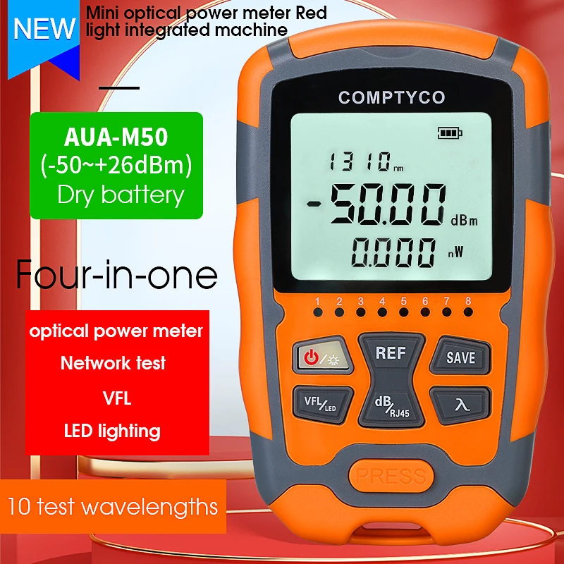 COMPTYCO AUA-M50 미니 OPM 4 in 1 다기능 광 파워 미터 광학 오류 탐지기 네트워크 케이블 테스트 광섬유 테스터