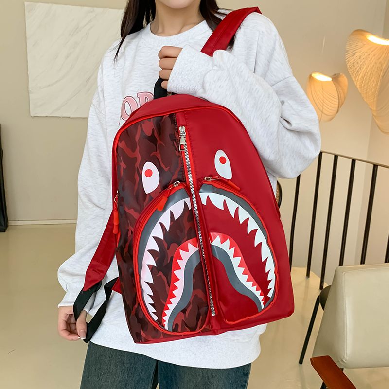 2024 waterproof School Backpacks for Student Style Anime Shark Print Travel Bags Punk Street Trend Waterproof Shoulder Backpack