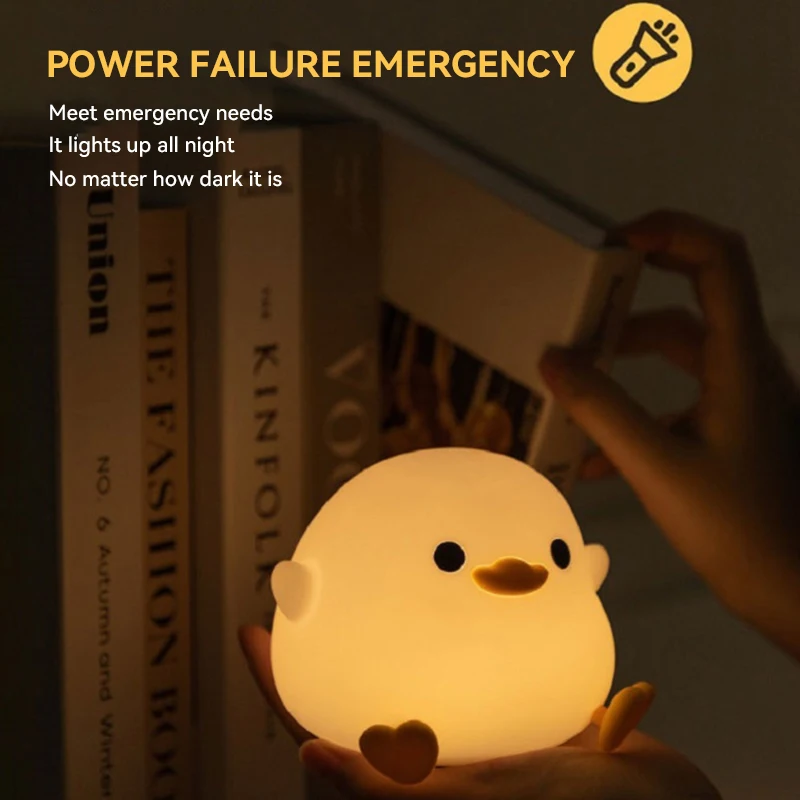 Luz LED nocturna con bonito pato Doudou, lámpara de silicona para niños, Sensor táctil, sincronización, recargable por USB, luz suave, cuidado de los ojos