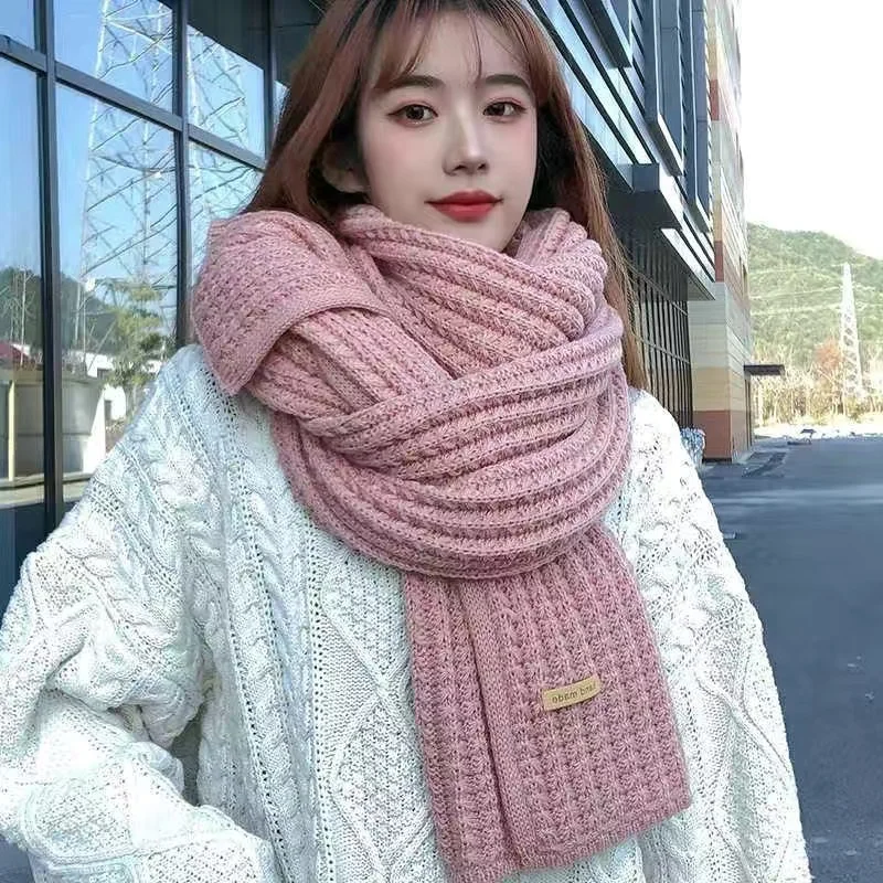 Bufanda de punto térmica gruesa de invierno para mujeres y hombres, calentador coreano de Color sólido, bufanda de tamaño largo, regalos de Navidad y Año Nuevo Unisex