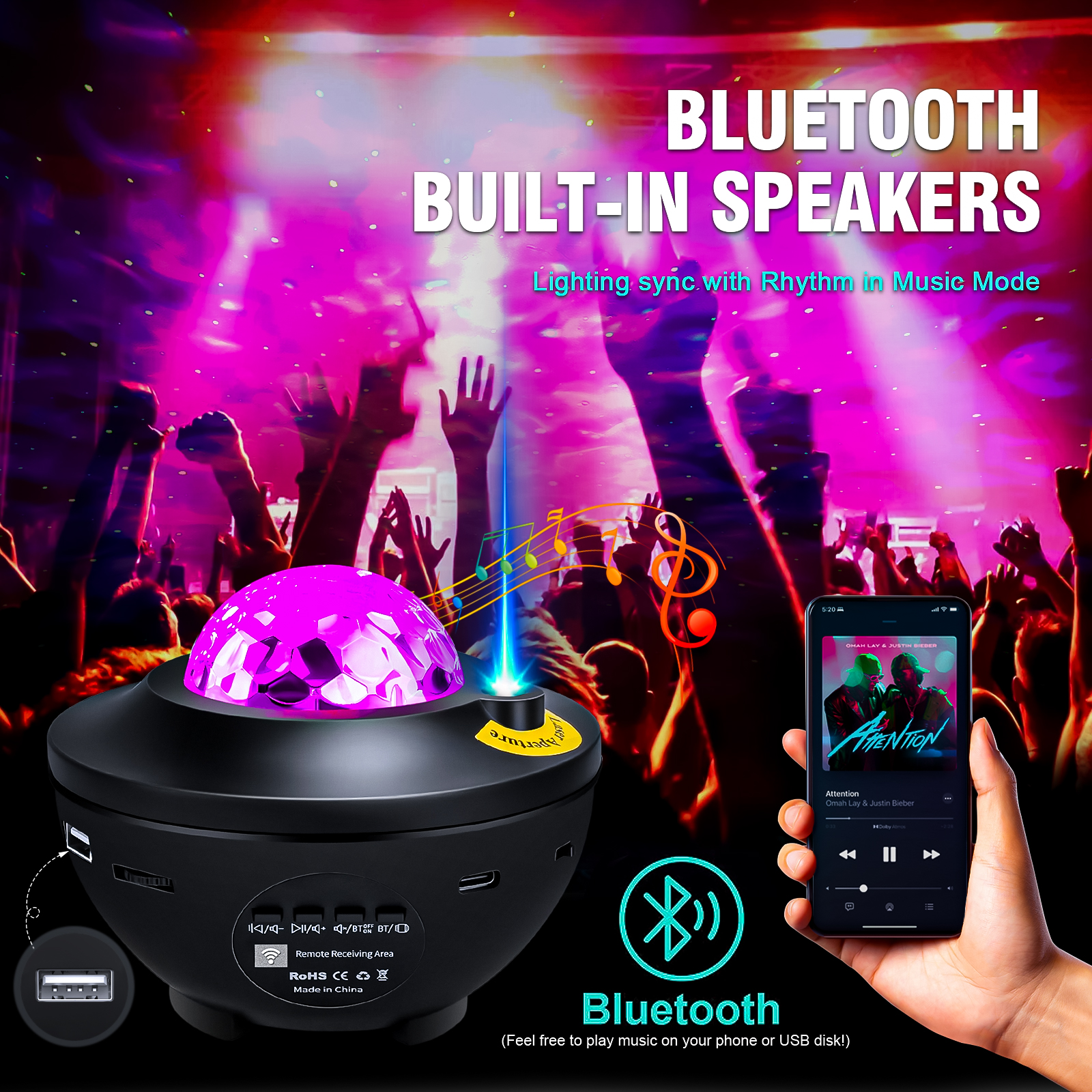 Projetor estrelado galáxia luz noturna criança bluetooth usb leitor de música estrela nightlight romântico oceano projetor noite lâmpada presentes