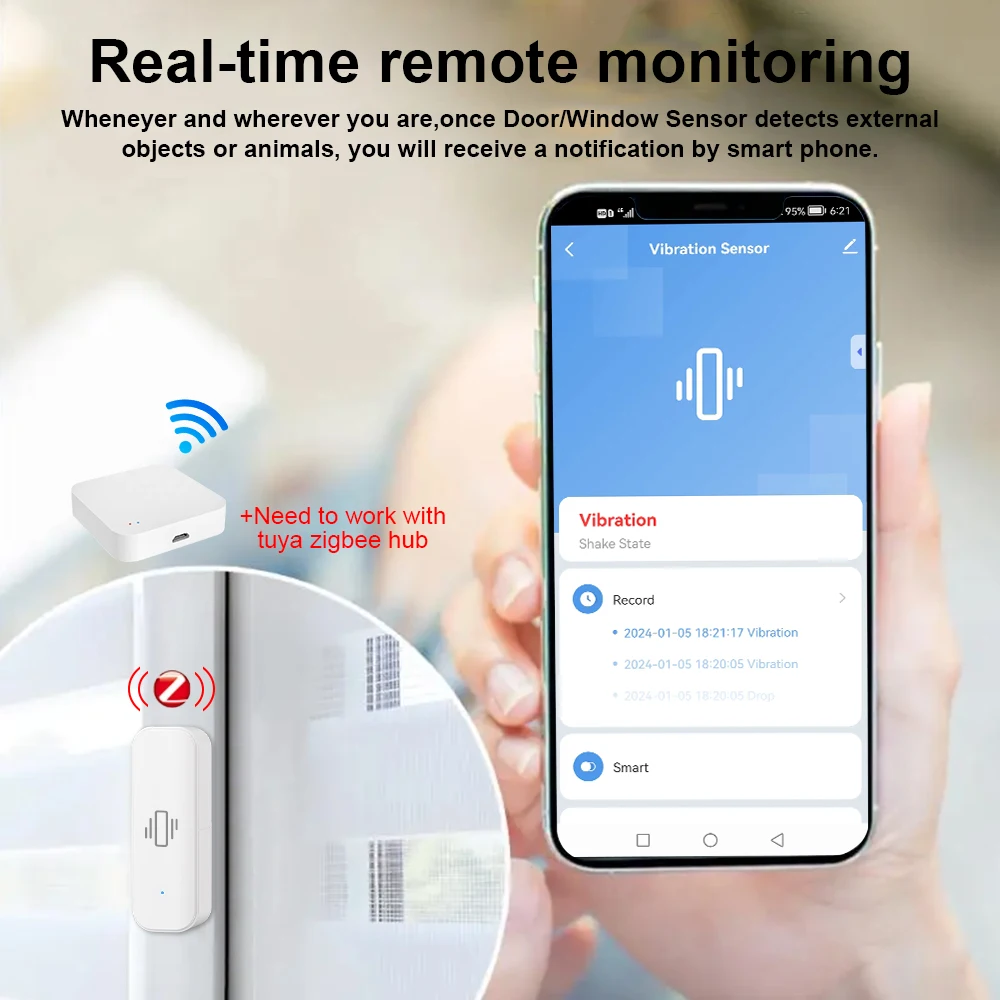 ONENUO Zigbee สมาร์ทเซ็นเซอร์การสั่นสะเทือนการตรวจจับ Tuya Smart Life APP การแจ้งเตือน Real-Time Motion Shock ALARM บันทึกประวัติ