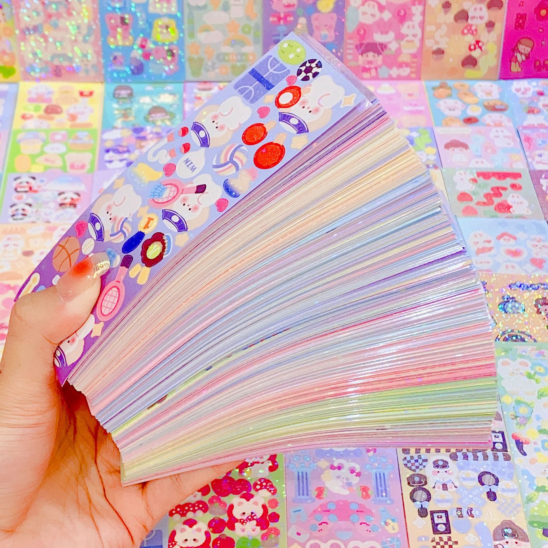 100/200 PCS สติกเกอร์น่ารักการ์ตูนคู่มือสติกเกอร์เลเซอร์เงาสติกเกอร์ DIY ปากกาเจลตกแต่ง Kawaii สติกเกอร์อุปกรณ์ศิลปะ