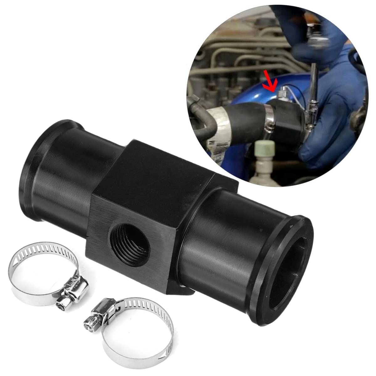 Medidor de temperatura da água preta, temperatura do radiador, sensor de tubo comum, 18mm, 20mm, 22mm, 24mm, adaptador de mangueira