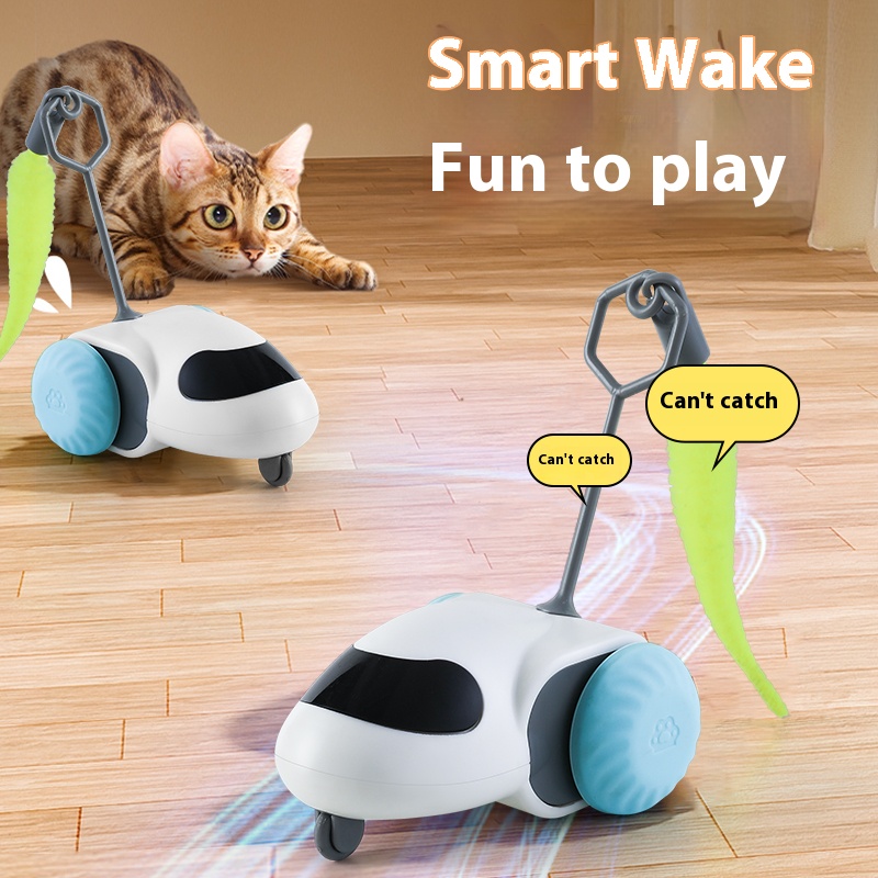 Carro de brinquedo interativo inteligente para gatos, veículo para animais de estimação com corrida automática e detecção de obstáculos, durável para brincar em gatos internos