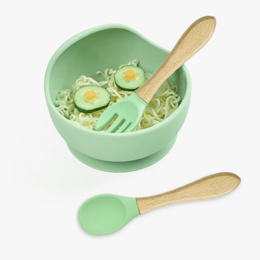 Ciotola per l'alimentazione in Silicone a prova di fuoriuscita di alta qualità piatti per bambini cucchiaio per la cena per bambini stoviglie in Silicone per bambini in Silicone per uso alimentare
