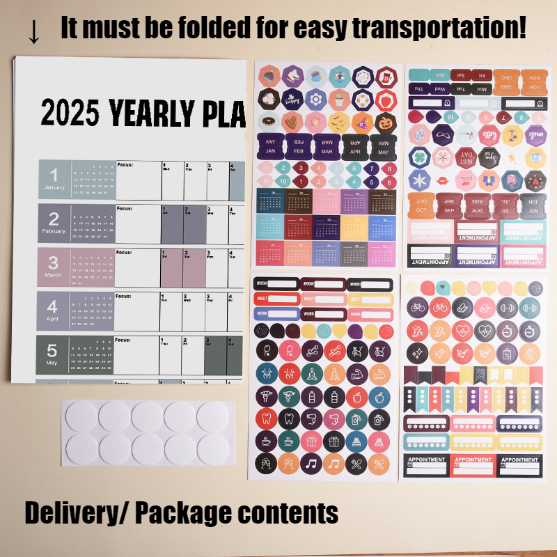 Neuer englischer Wandkalender 2025, Einzelblatt, jährlicher Wandkalender, leerer Gürtel, Memo, Tagesplaner, einfache Raumdekoration