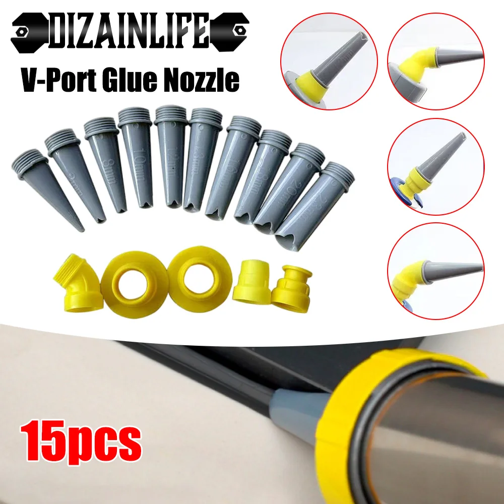 Caulk Finisher Kit Glass Glue Caulking Nozzle Tips Stainless Steel with Connection Bases Replacement for Bathroom Kitchen Doors