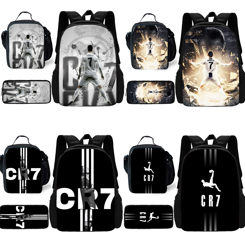   Conjunto de piezas de mochila escolar para niños de estrella CR7 de fútbol con bolsas de almuerzo, bolsas de lápices, mochilas escolares para r-ronaldos, el mejor regalo para niños y niñas