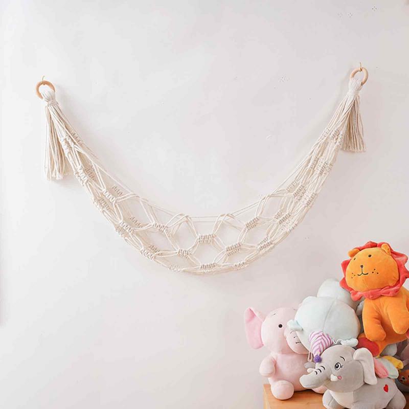 Boho Plush Toy Nordic Toy Hammock, Armazenamento De Suspensão, Algodão Economizador De Espaço, Rede De Parede, Saco Líquido, Handwoven, Renda