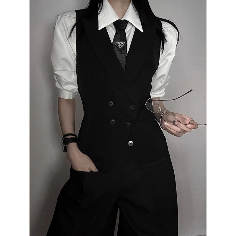 Conjunto de Terno Preto Masculino Primavera Outono, Jaqueta de Cerimônia de Alta Qualidade, Estilo Slim Neutro, Colete com Pu...