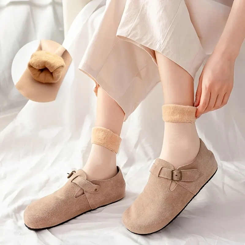 2/5/10 pares de calcetines de Color sólido para hombre y mujer, calcetines de tubo medio cálidos de felpa gruesa para otoño e invierno, calcetines de nieve