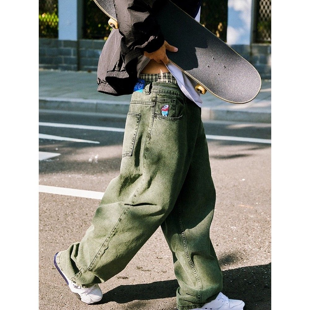 Y2k Polar Skate Big Boy Jeans lose gerade Vintage Skateboard weites Bein Jeans hose Stick muster Herren Jeans Herren Kleidung