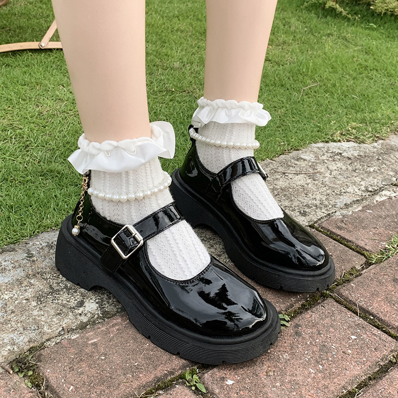 Luxo feminino frisado mary jane sapatos de couro primavera/outono moda confortável elegante plana preto sapatos caminhada zapatos mujer
