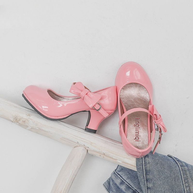 Mädchen Prinzessin Leder Schuhe Glänzend PU Mode Kinder Süße Bowtie Kleid Schuhe für Ballett Frühling Herbst Kinder High Heels Kausalen