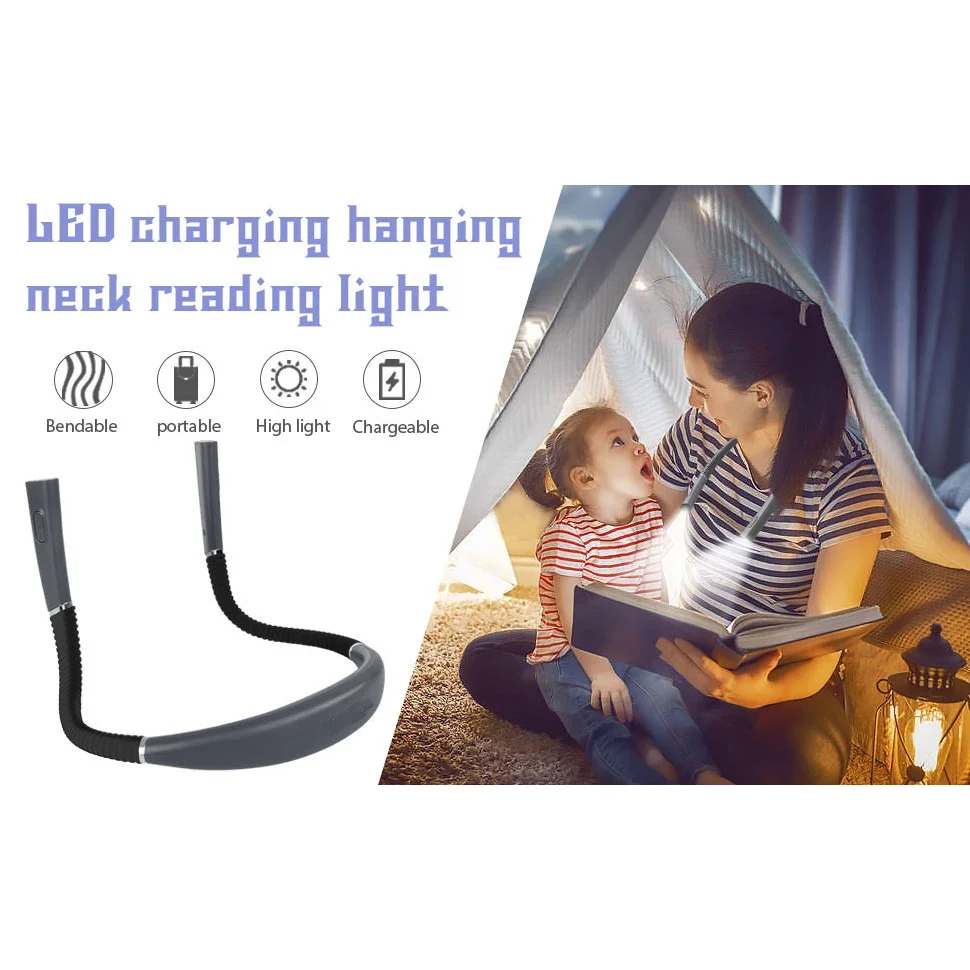 Luz de lectura para el cuello, novedad, luces flexibles para el cuello, luz para libros manos libres, lámpara de lectura Hanling, iluminación portátil para libros recargable por USB