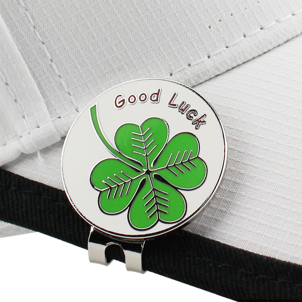 1.18 "Lucky Clover Golf Ball Mark w แม่เหล็กหมวกคลิป 30 มม.สีเขียว Four Leaf Clover Golf Marker การฝึกอบรมเอดส์
