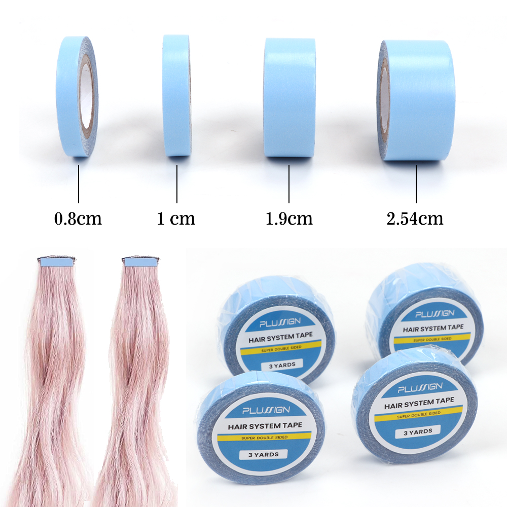Fita adesiva dupla face peruca de fixação, adequado para instalação Salon peruca, todas as perucas, azul, 3 jardas/rolo, 0,8 cm, 1cm, 1,9 cm, 2,5 cm