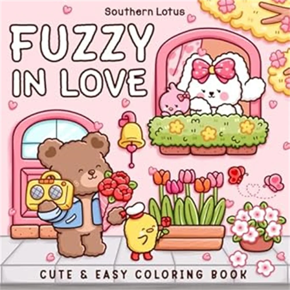 Libro da colorare Fuzzy In Love per adulti e adolescenti con piccoli animali fuzzy in momenti innamorati e attività accoglienti Libro da colorare