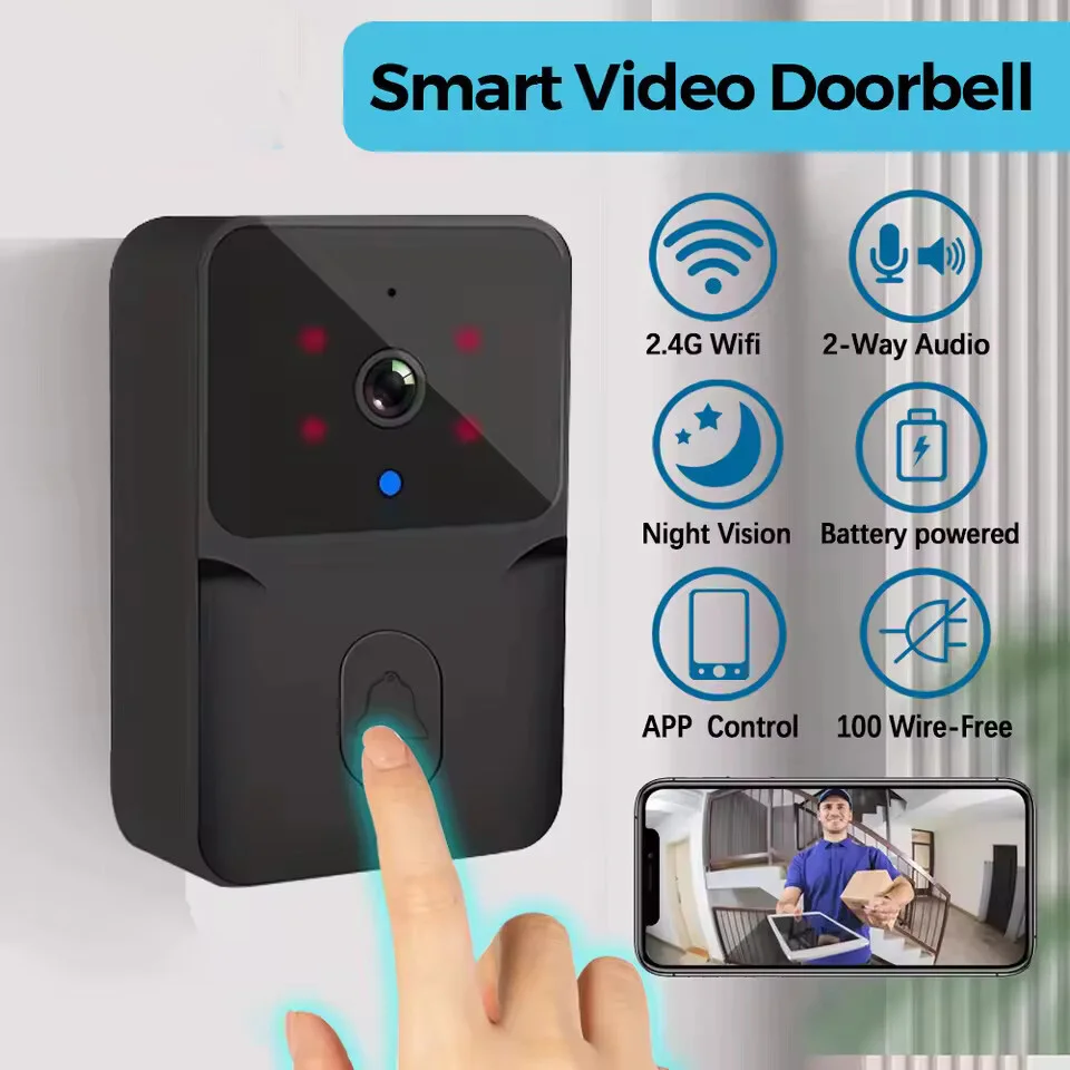 2026 Drahtlose intelligente Video-Türklingel, 2,4 G WiFi-Heimsicherheitskamera, 2-Wege-Audio, Nachtsicht, Batterie, sichere Heimüberwachung