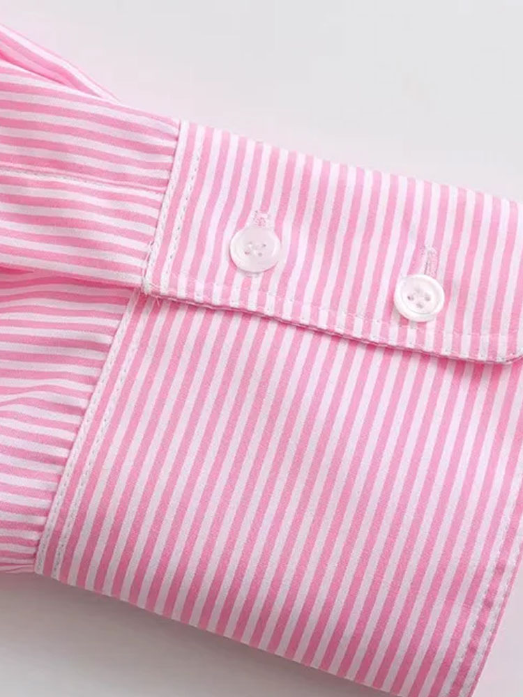 Gestreepte losse shirts met zak voor dames, lange mouwen, blouses met knopen, chique tops, damesmode