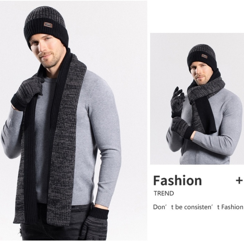 Premium Hoed Handschoen Sjaal Driedelige Set Winter Buiten Met Fleece Isolatie Gehoorbescherming Gebreid Garen Wollen Muts Heren Dames