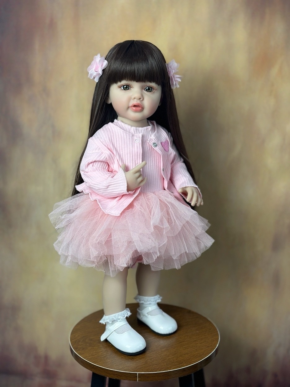 BZDOLL-Boneca Reborn Baby Girl, 55cm, 22 ", Pode ficar, Corpo de Silicone Macio, Princesa Criança, Presente de Aniversário
