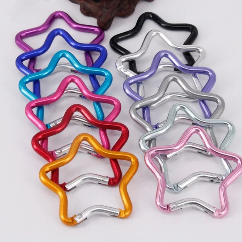 Aluminum Alloy Outdoor Star Shaped Spring Locking Carabiner Clip Keychains for Backpack Camping Hiking Traveling Multicolour pcs