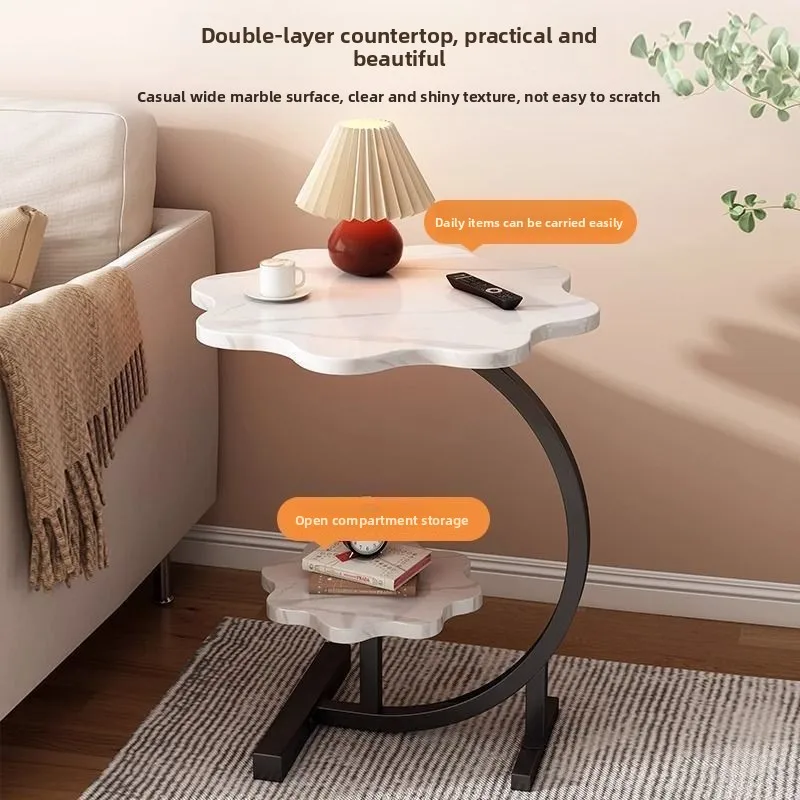 Mesa moderna de estilo nórdico con borde de lujo, mesa auxiliar para sala de estar, sofá, mesa de centro sencilla, estante de almacenamiento rojo, plataformas de trabajo