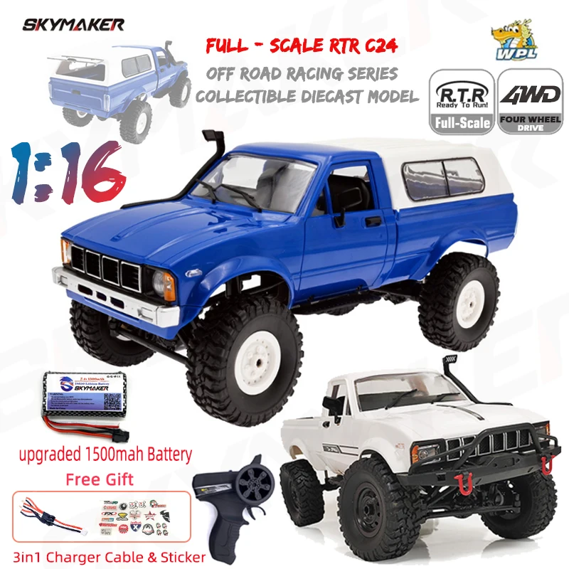 子供用電動ラジコンカー1:16,C24-1 g,4wd 2.4,クローラー,登山トラック,LEDライト,1/16,子供用ギフト玩具